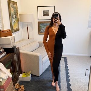 Staud Two-Tone Black and Brown Button-Up Dress